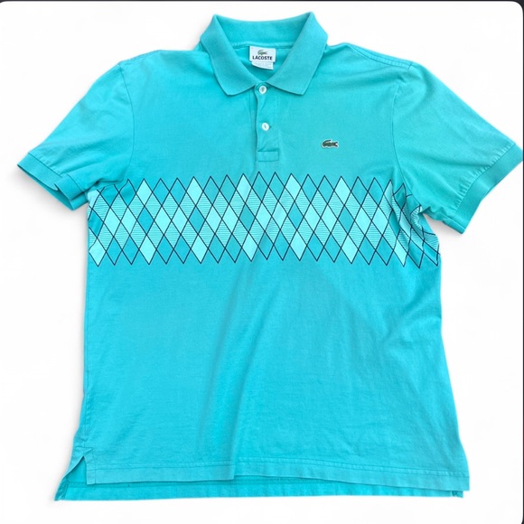 Lacoste Turquoise Argyle Polo Shirt Size M - Picture 3 of 6